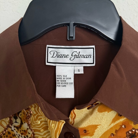 NWT Diane Gilman Sequin Silk Safari Print Button Up Blouse Size S Funky African - Picture 7 of 10